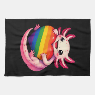 Rainbow Axolotl Heart Pride Amphibian Tea Towel