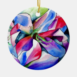 Rainbow Azalea flower original watercolor painting Ceramic Ornament