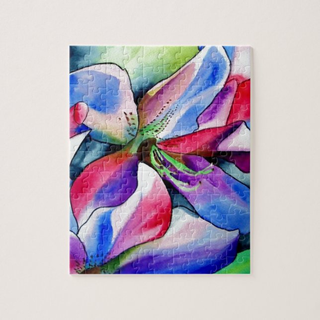 Rainbow Azalea flower original watercolor painting Jigsaw Puzzle (Vertical)