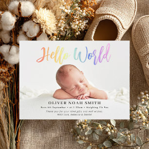 Rainbow Baby Birth Announcement Hello World
