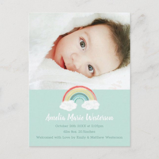 Rainbow Baby Birth Announcement Photo Postcard (Front)