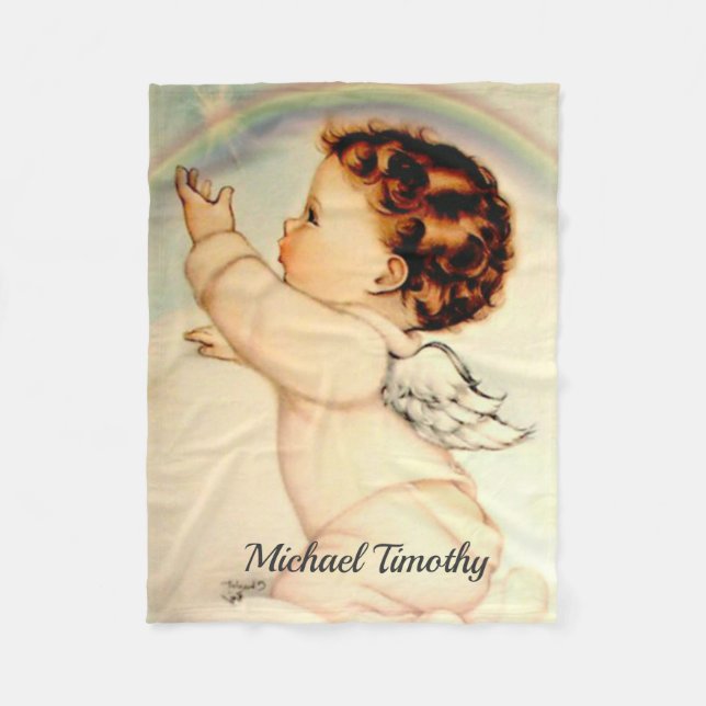 Rainbow Baby Boy Angel on a cloud Fleece Blanket (Front)