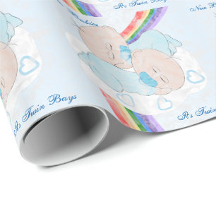 Rainbow Baby Boy Twins Custom Wrapping Paper