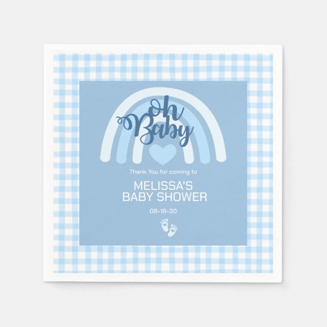 Rainbow Baby Boys Personalised Blue Heart Napkin (Front)