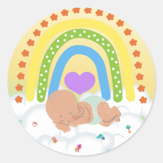 Rainbow Baby Brown Newborn Heart Yellow Sticker