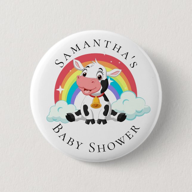 Rainbow Baby Cow Baby Shower  Button (Front)