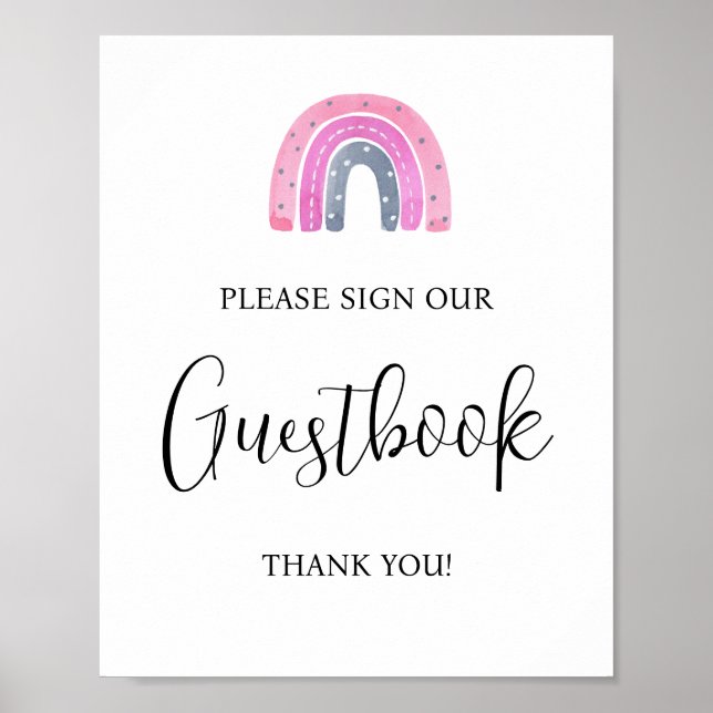 Rainbow Baby Girl Guestbook Baby Shower Sign (Front)
