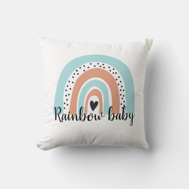 Rainbow Baby Heart Blue Peach Cushion (Front)