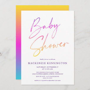 Rainbow Baby   Miracle Baby   Script Baby Shower Invitation