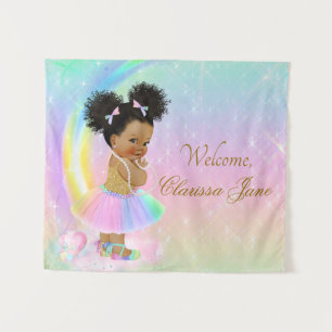 Rainbow Baby Shower Backdrop Afro Girl Tapestry