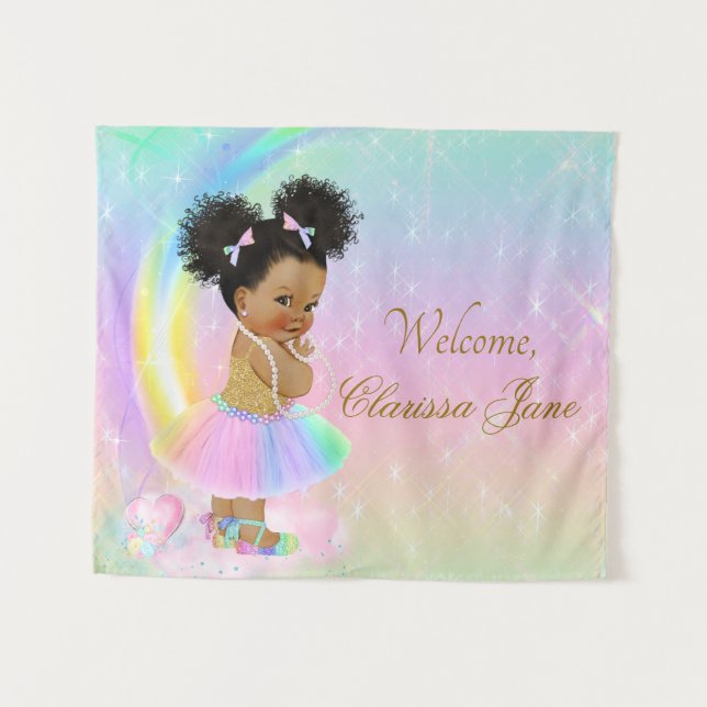 Rainbow Baby Shower Backdrop Afro Girl Tapestry (Front (Horizontal))