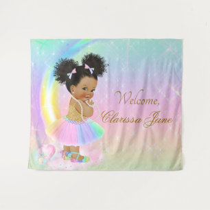 Rainbow Baby Shower Backdrop Banner Afro Girl Tapestry