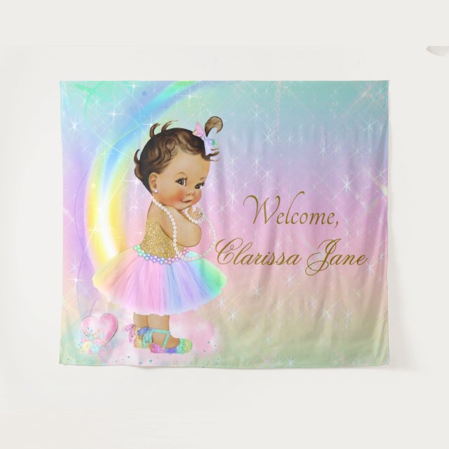 Rainbow Baby Shower Backdrop Banner Ethnic Girl Tapestry (Front (Horizontal))
