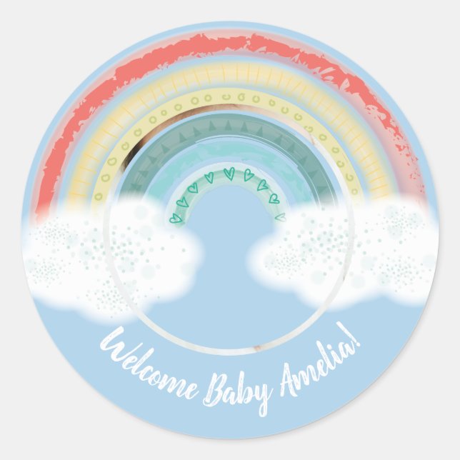Rainbow Baby Shower Blue Boy Classic Round Sticker (Front)