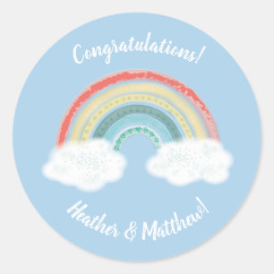 Rainbow Baby Shower Blue Boy Classic Round Sticker
