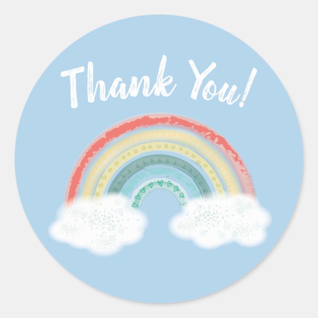 Rainbow Baby Shower Blue Boy Classic Round Sticker (Front)