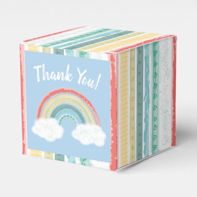 Rainbow Baby Shower Blue Boy Favour Box (Front Side)