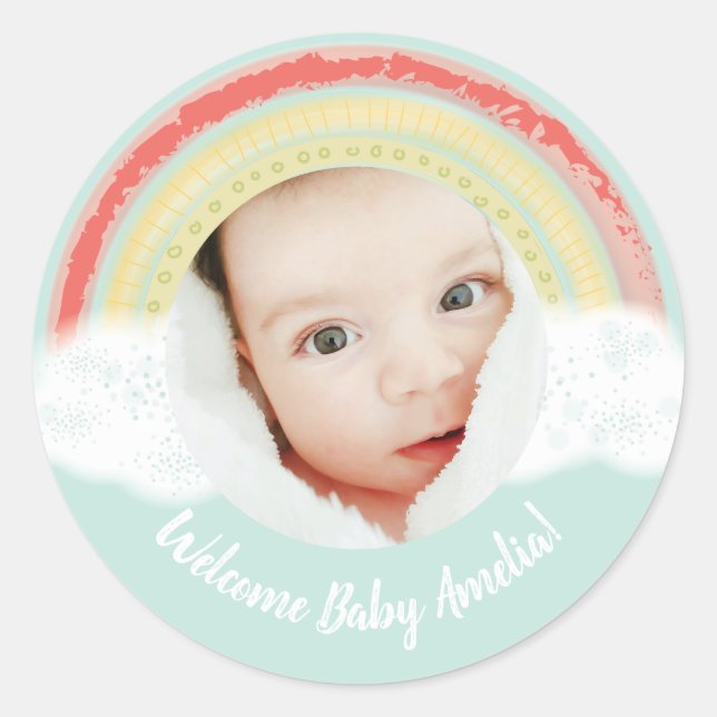 Rainbow Baby Shower Classic Round Sticker (Front)