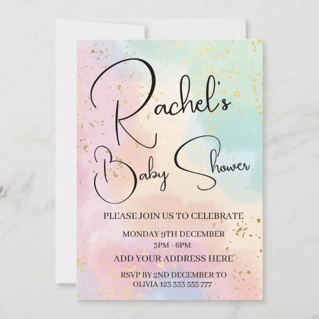 Rainbow Baby Shower Colourful Watercolor Custom Invitation (Front)