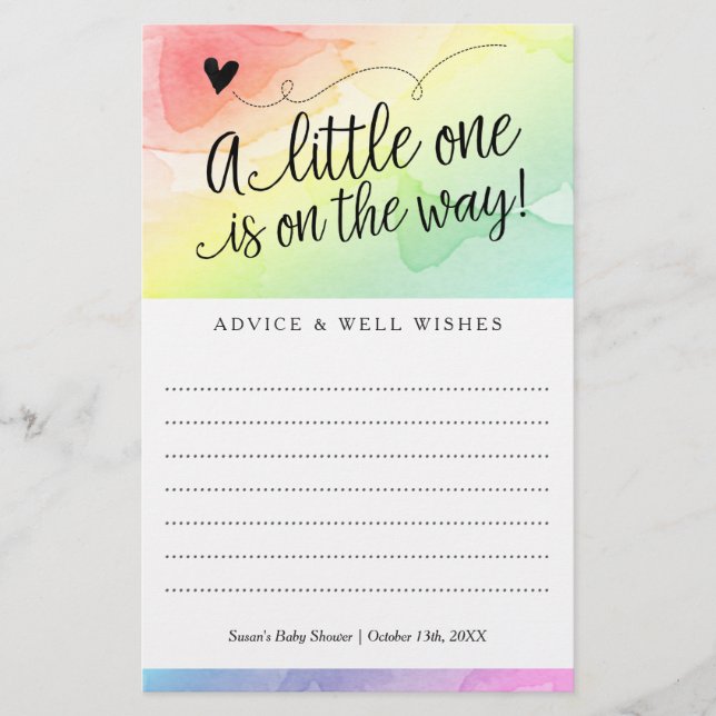 Rainbow Baby Shower, Gender Neutral Advice Wishes (Front)