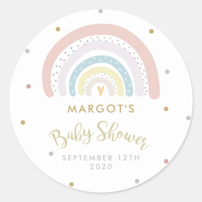 Rainbow Baby Shower Gender Neutral Classic Round Sticker (Front)