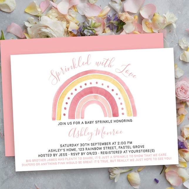 Rainbow Baby Shower Girl Baby Sprinkle Invitation (cute and simple rainbow girls baby sprinkle invitation - message me to create additional templates)