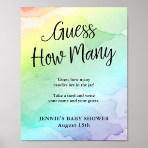 Rainbow Baby Shower Guess How Many Game Display Poster
