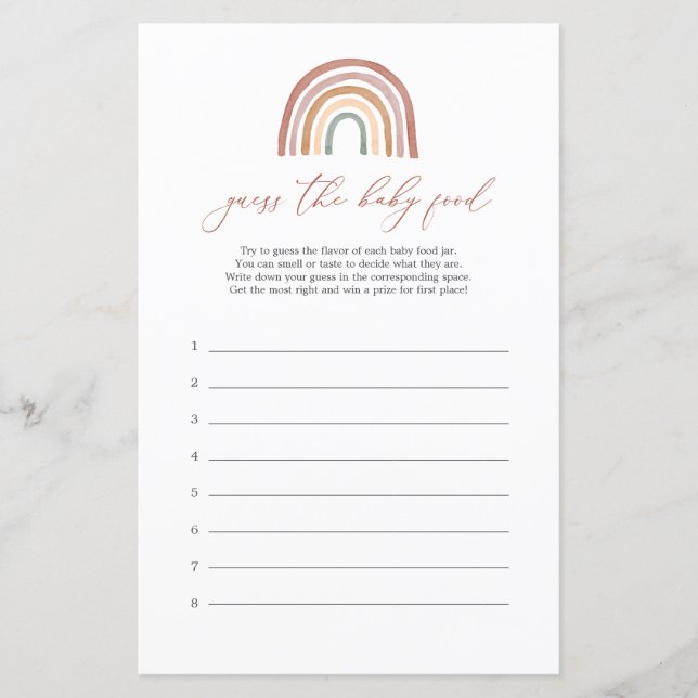 Rainbow Baby Shower Guess The Baby Food Game (Front)