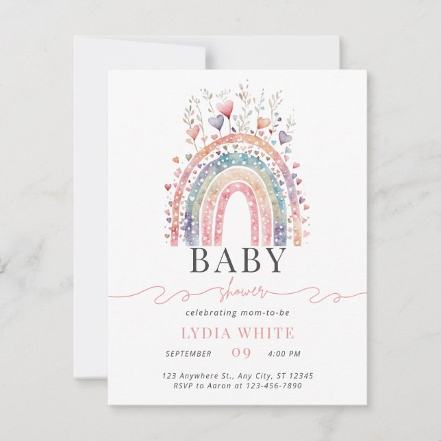 Rainbow Baby Shower Invitation Boho Baby Shower (Front)