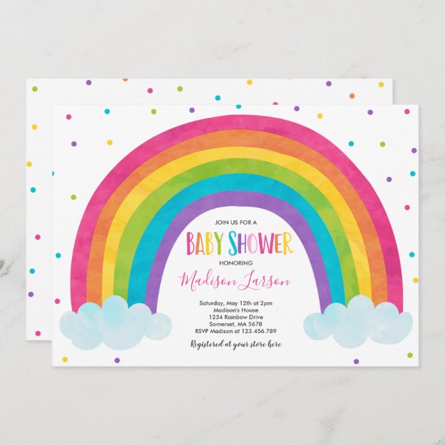 Rainbow Baby Shower Invitation Bright Rainbow Baby (Front/Back)