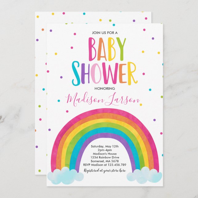 Rainbow Baby Shower Invitation Bright Rainbow Baby (Front/Back)