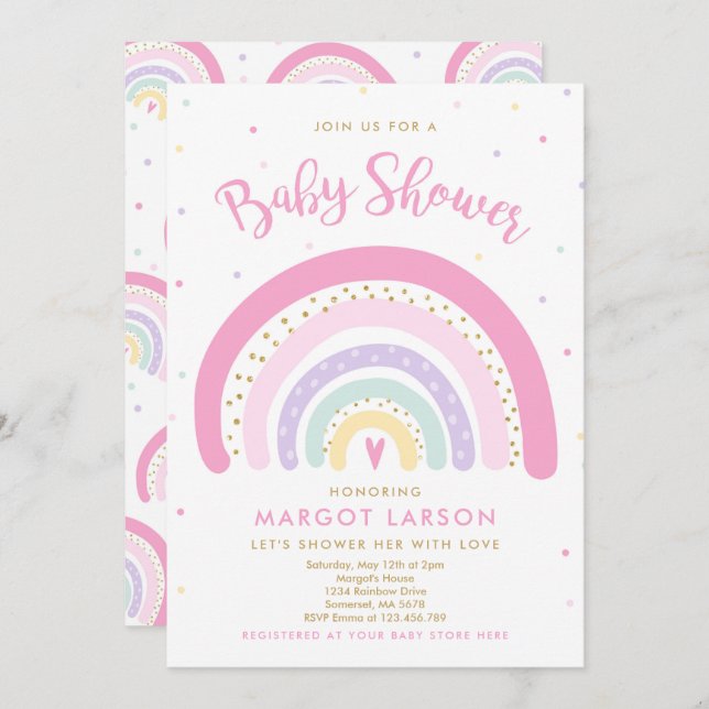 Rainbow Baby Shower Invitation Pastel Rainbow (Front/Back)
