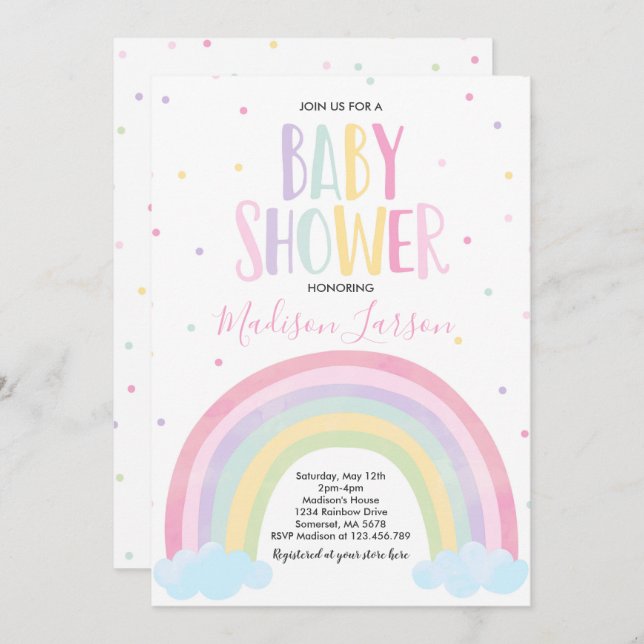 Rainbow Baby Shower Invitation Pastel Rainbow Baby (Front/Back)