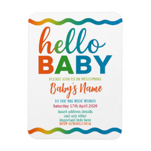 Rainbow baby shower invitation personalized invite magnet