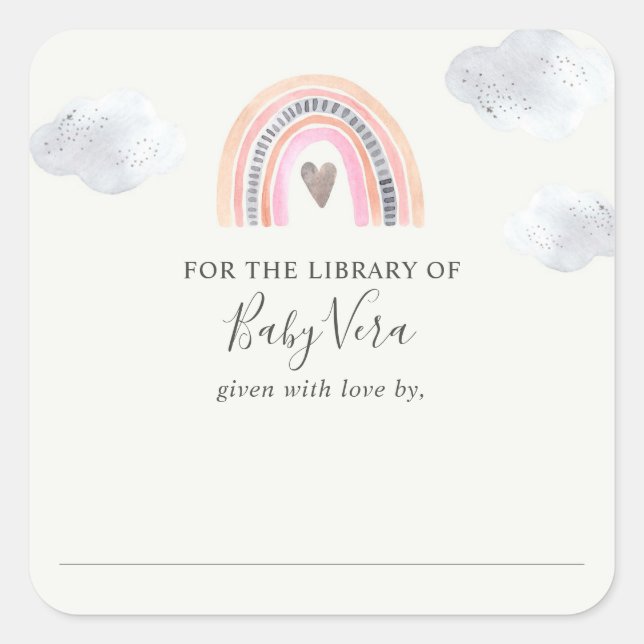 Rainbow Baby Shower Library Square Sticker (Front)