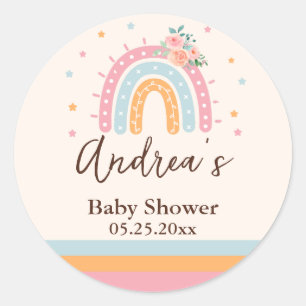 Rainbow Baby Shower Pink Classic Round Sticker