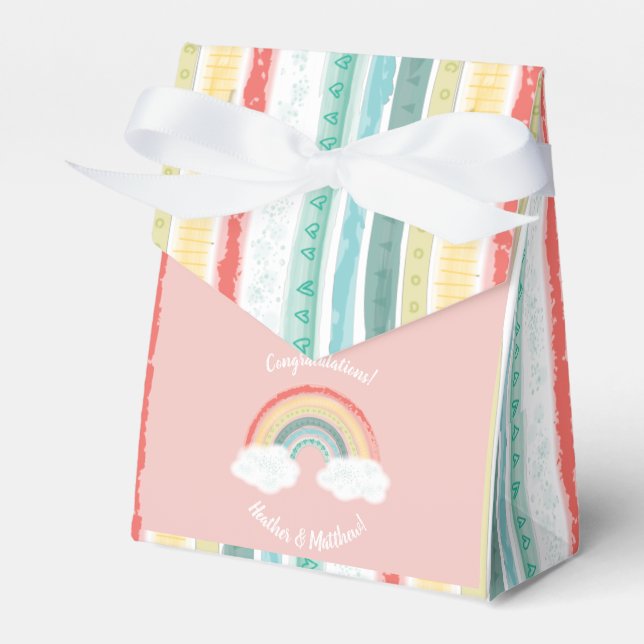 Rainbow Baby Shower Pink Favour Box (Front Side)
