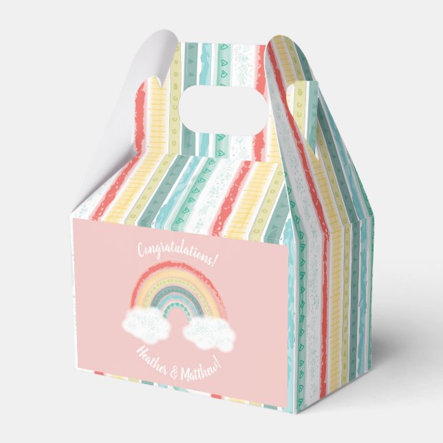 Rainbow Baby Shower Pink Favour Box (Front Side)