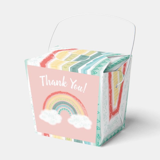 Rainbow Baby Shower Pink Favour Box (Front Side)