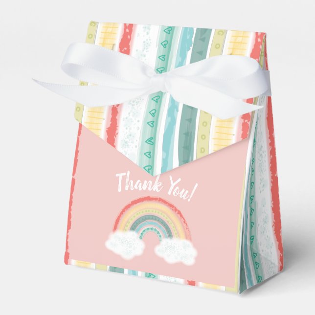 Rainbow Baby Shower Pink Favour Box (Front Side)