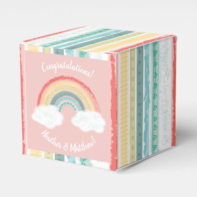 Rainbow Baby Shower Pink Favour Box (Front Side)