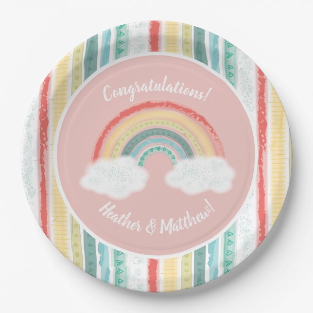 Rainbow Baby Shower Pink Paper Plate (Front)