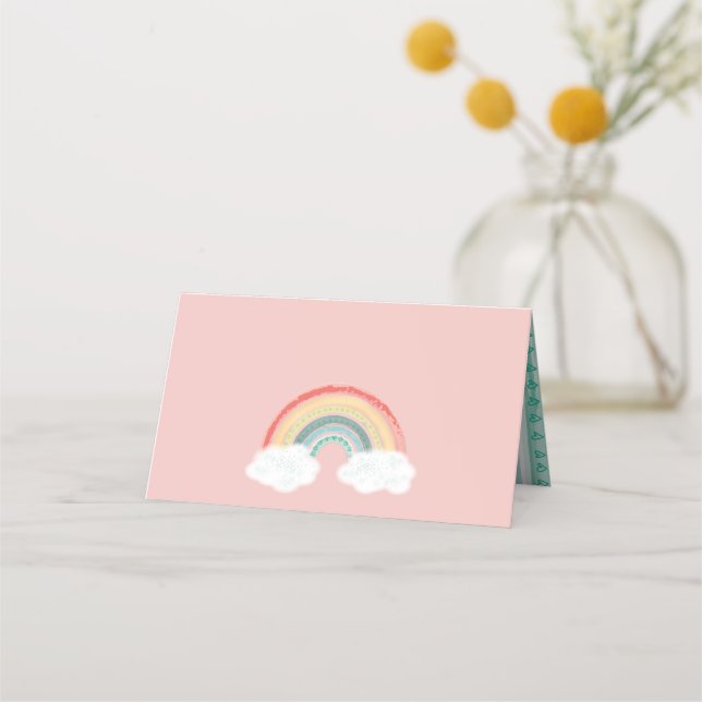 Rainbow Baby Shower Pink Place Card (Front)