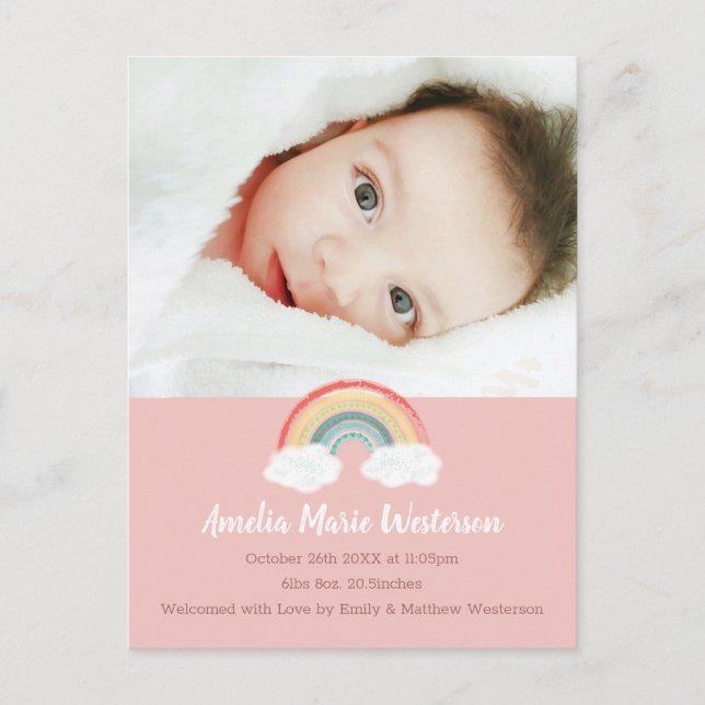 Rainbow Baby Shower Pink Postcard (Front)