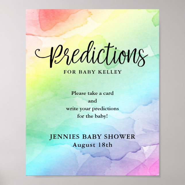 Rainbow Baby Shower Prediction Card Display Poster (Front)
