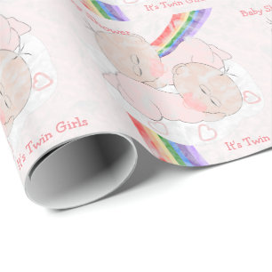 Rainbow Baby Shower Twin Girls Custom Wrapping Paper