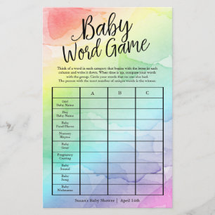 Rainbow Baby Shower Word Game Shower Game Card
