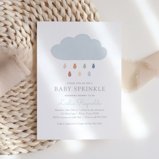 Rainbow Baby Sprinkle Rain Cloud Baby Shower Invitation (Creator Uploaded)