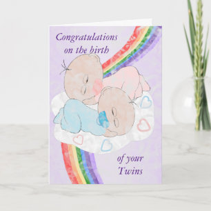 Rainbow Baby Twins Personalised Card