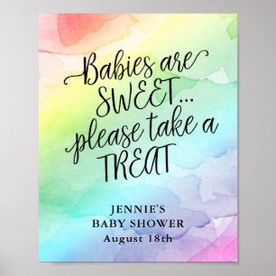 Rainbow Baby Watercolor Baby Shower Favour Display Poster